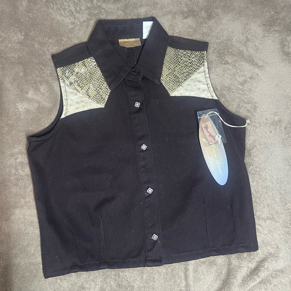 Wrangler Black Jean Vest with Snake Print Accents
